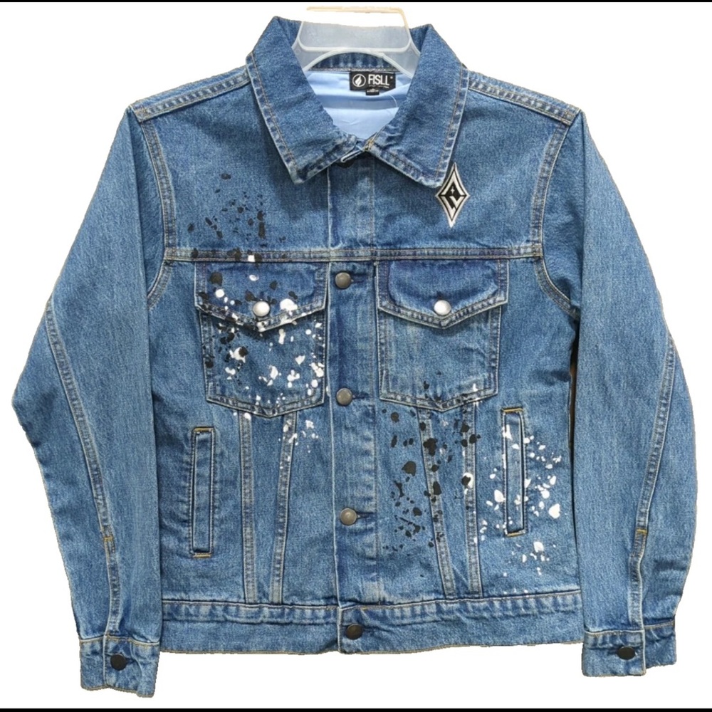 Blue Denim Jacket with Paint Splatter
